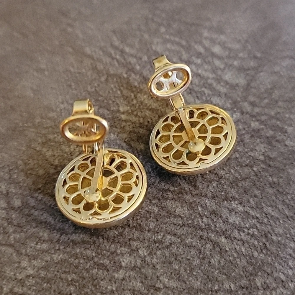 VTG TRIFARI Estate 1950s Atomic Goldtone Round Coin Textured Clip-on Earrings